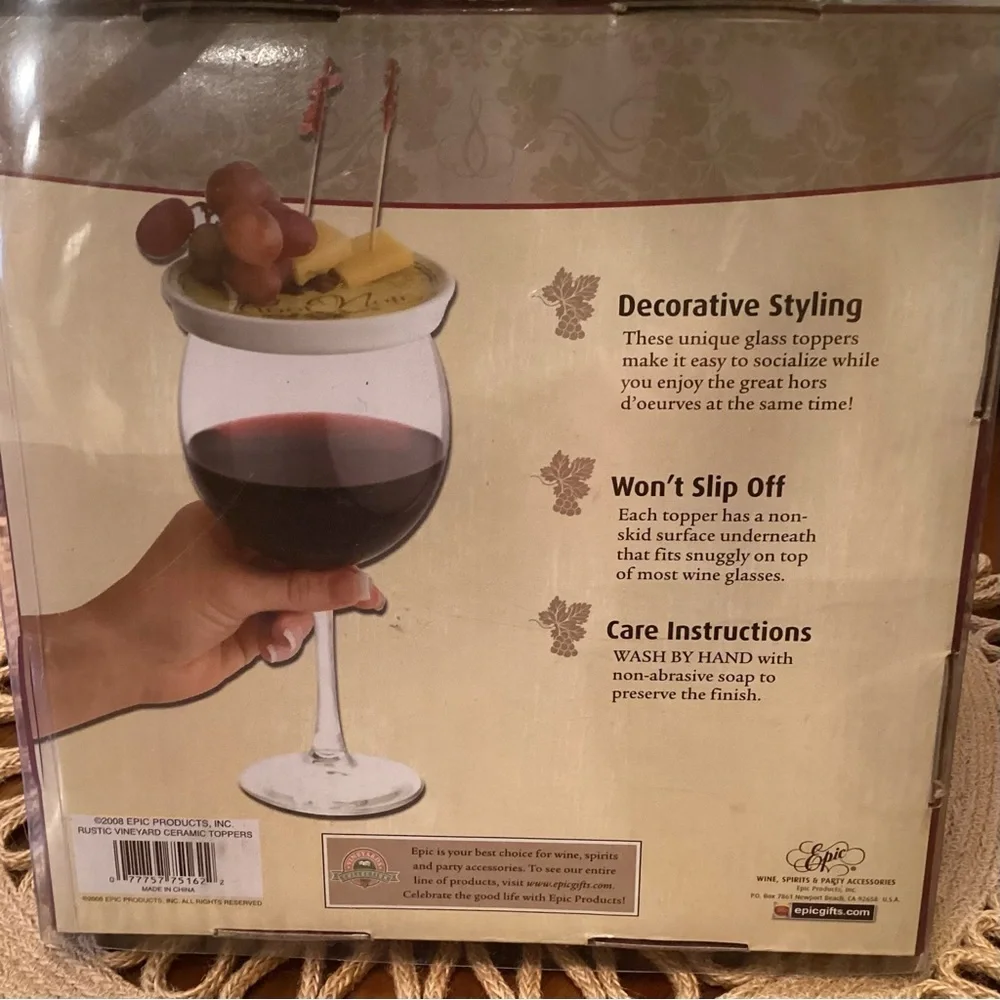 Rustic‎ Vineyards Ceramic Wine Glass Toppers for Hors D’oeurves